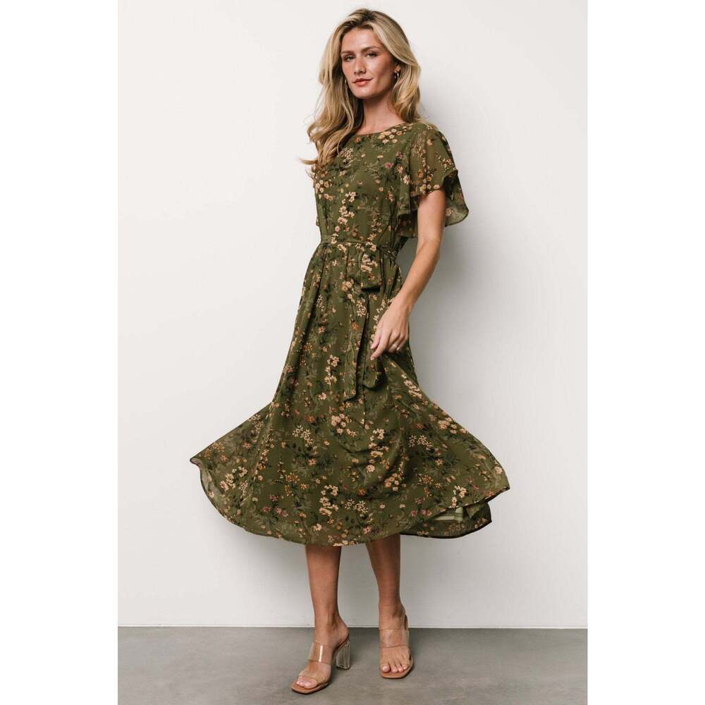 Baltic Born Laurel Midi Dress | Olive Floral Size LL - Picture 5 of 5